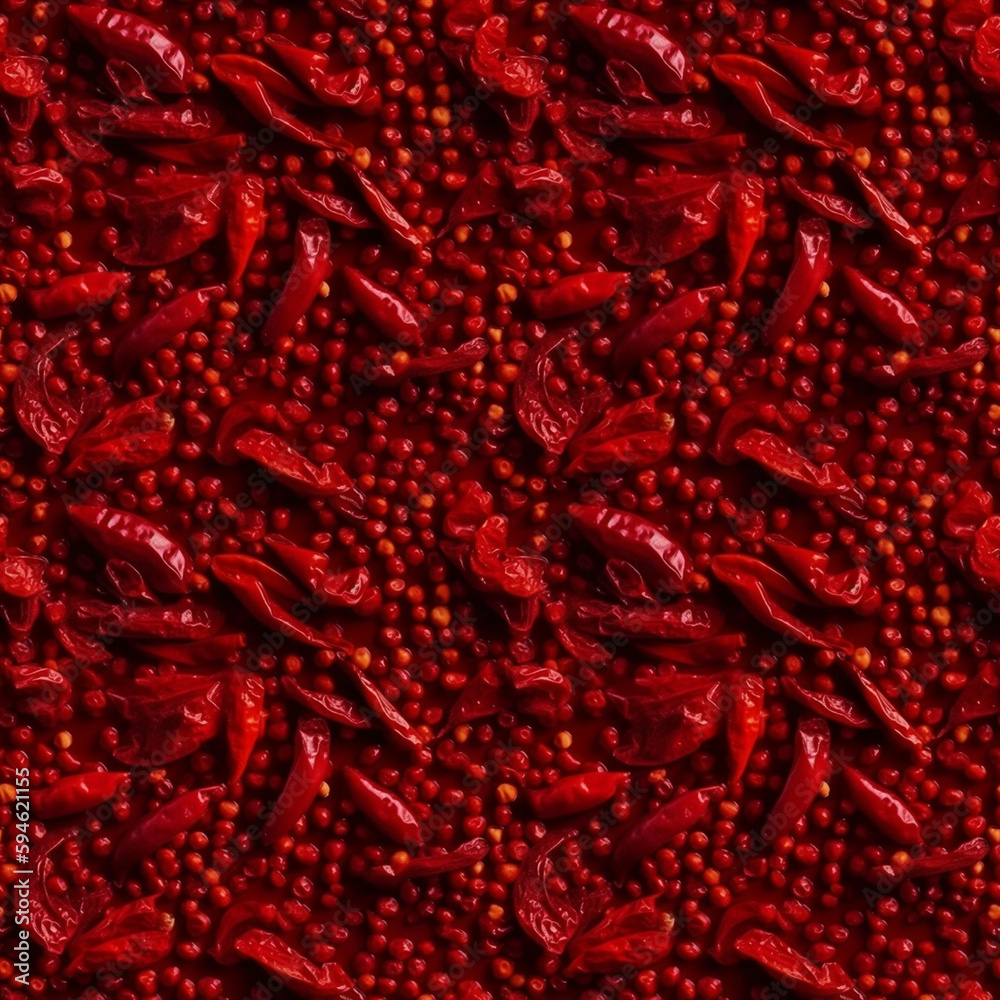Fototapeta premium Dried red chilli peppers with seeds. AI generative illustration.