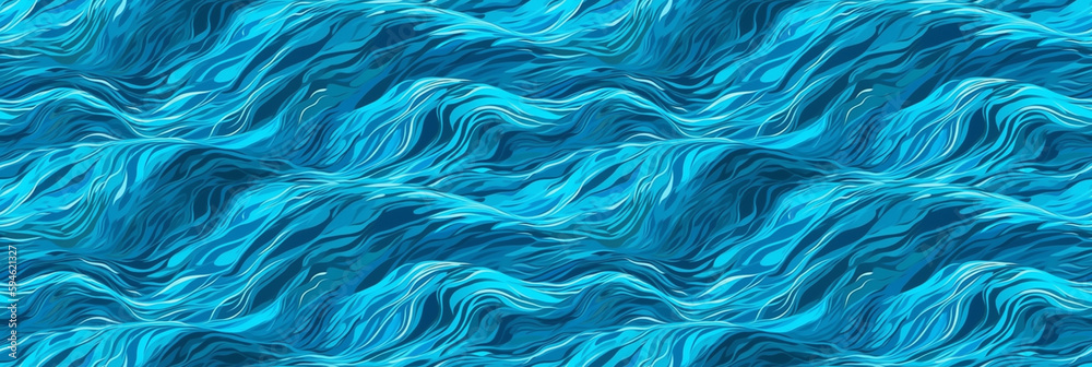 Blue water surface in the swimming pool. Horizontal summer concept. AI generative illustration.