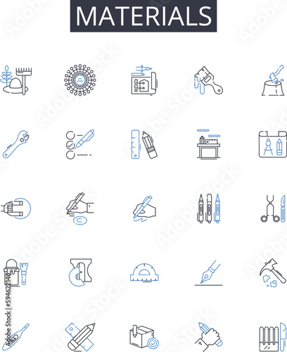 Materials line icons collection. Comestibles, Ingredients, Elements, Compnts, Resources, Substances, Stuff vector and linear illustration. Matter,Goods,Supplies outline signs set