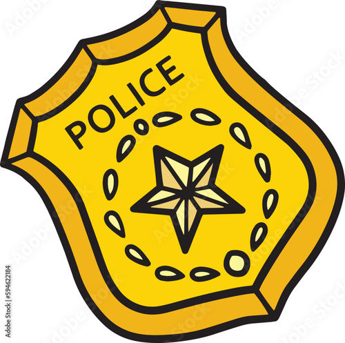 Police Badge Cartoon Colored Clipart Illustration