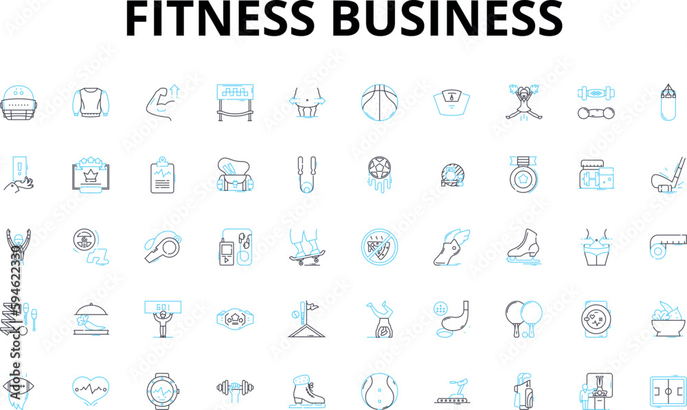Fitness business linear icons set. Wellness, Health, Strength, Endurance, Gym, Workout, Exercise vector symbols and line concept signs. Cardio,Weightlifting,Yoga illustration Fitness business linear icons set. Wellness, Health, Strength, Endurance, Gym, Workout, Exercise vector symbols and line concept signs. Cardio,Weightlifting,Yoga illustration