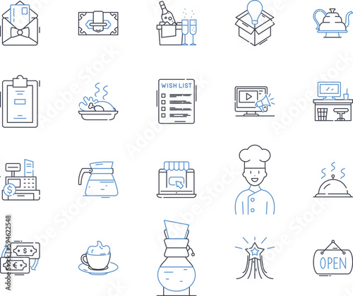 Brasserie line icons collection. Beer, French, Food, Cuisine, Wine, Brewery, Bistro vector and linear illustration. Gastropub,Cocktail,Chic outline signs set