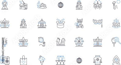 Rejoicing line icons collection. Celebration, Elation, Cheer, Delight, Exultation, Jubilation, Triumph vector and linear illustration. Rapture,Glee,Euphoria outline signs set