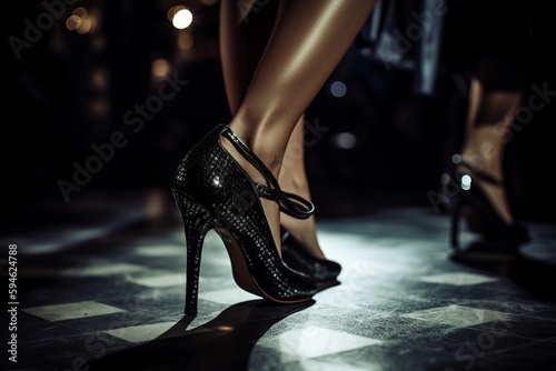 Focus on a pair of high heels tapping to the beat on the dance floor.