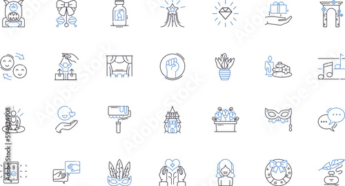 Entertainment line icons collection. Music, Movies, Theater, Gaming, Art, Books, Comedy vector and linear illustration. Dance,Television,Sports outline signs set