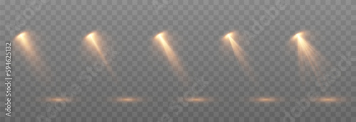 Vector set of light source png. Studio lighting png. Yellow light source png. Light from a lamp or spotlight. light effect.