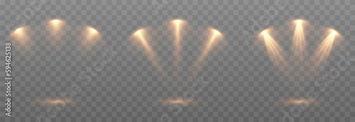 Vector set of light source png. Studio lighting png. Yellow light source png. Light from a lamp or spotlight. light effect.