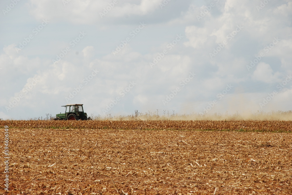 Fototapeta premium Tractor in autumn at harvest work