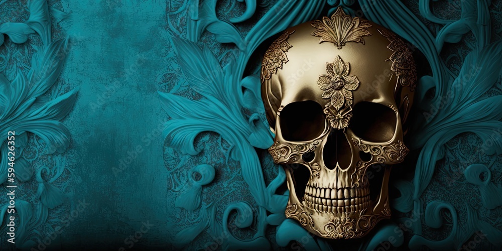 Skull Background in the Chic Adorned Socialite Style - Beautiful Skull Backdrop with empty copy space for text - Wallpaper with a stylish Chic Skull - Created with Generative AI technology