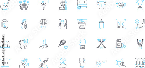 Physical wellness linear icons set. Fitness, Strength, Endurance, Flexibility, Health, Nutrition, Exercise line vector and concept signs. Balance,Wellness,Agility outline illustrations