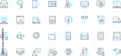 Promotion campaigns linear icons set. Marketing, Advertising, Branding, Sales, Social media, Promotion, Endorsement line vector and concept signs. Campaign,Publicity,Print media outline illustrations