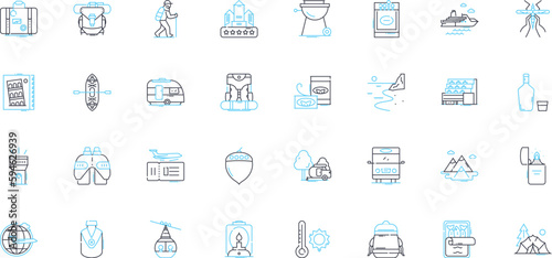 Rambling linear icons set. Strolling, Wandering, Meandering, Roaming, Walking, Sauntering, Trekking line vector and concept signs. Hiking,Striding,Trooping outline illustrations