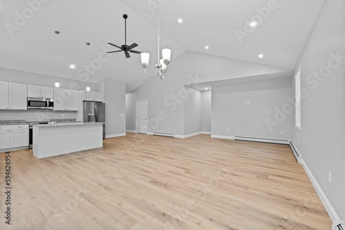 Φωτογραφία Room features a spacious kitchen with hardwood floors in a light gray color