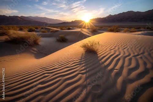 Showcase the beauty of Death Valley's sand dunes at sunset