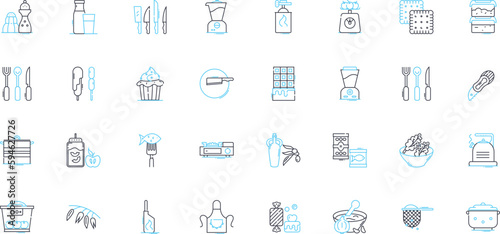 Preparation cookery linear icons set. Chopping, Slicing, Dicing, Grating, Peeling, Blanching, Braising line vector and concept signs. Steaming,Roasting,Broiling outline illustrations