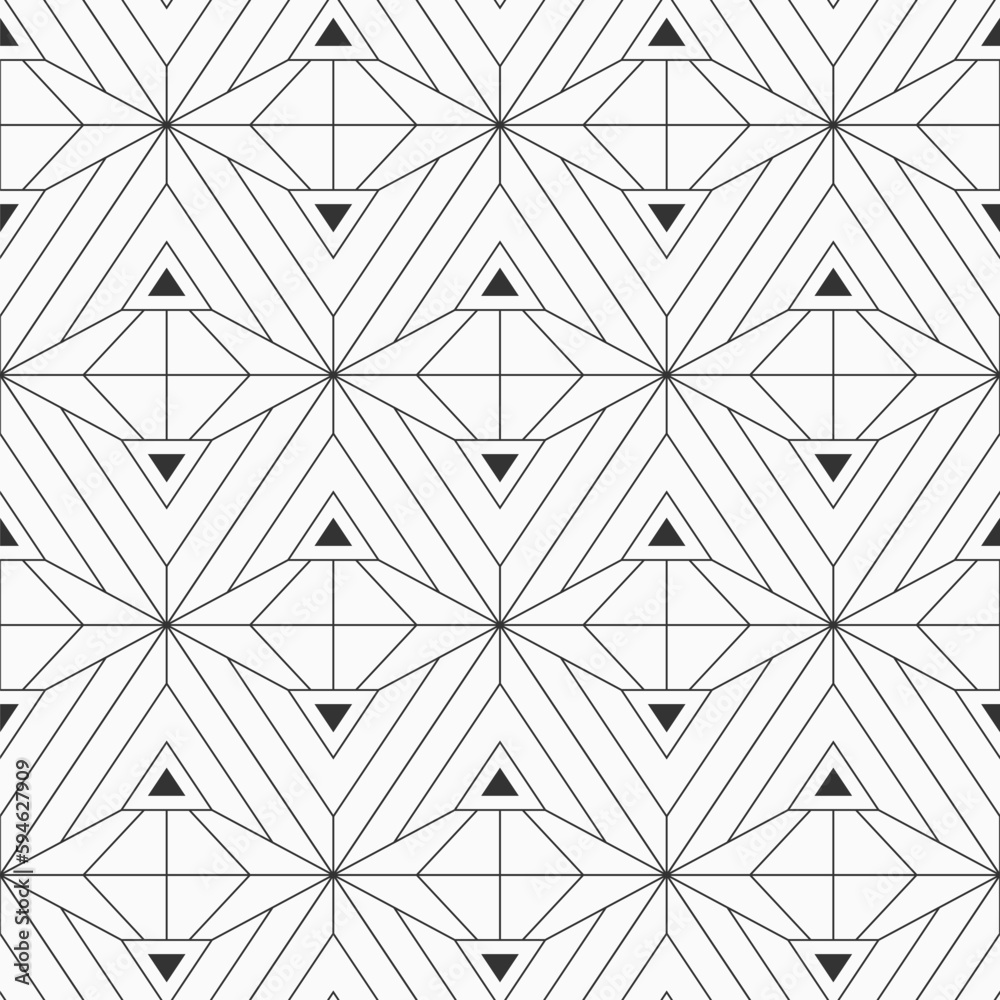 Abstract geometric seamless pattern with triangles. Outline triangles geometric lattice. Black and white vector background. Abstract geometric seamless pattern with triangles. Outline triangles geometric lattice. Black and white vector background.