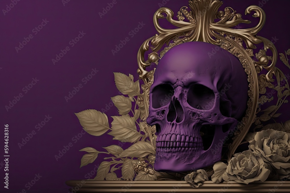 Skull Background in the Chic Adorned Socialite Style - Beautiful Skull Backdrop with empty copy space for text - Wallpaper with a stylish Chic Skull - Created with Generative AI technology