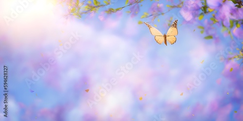 Spring Meadow With Butterflies Stock Photo  wallpaper  beautiful landscape type  purple vibe illustration.