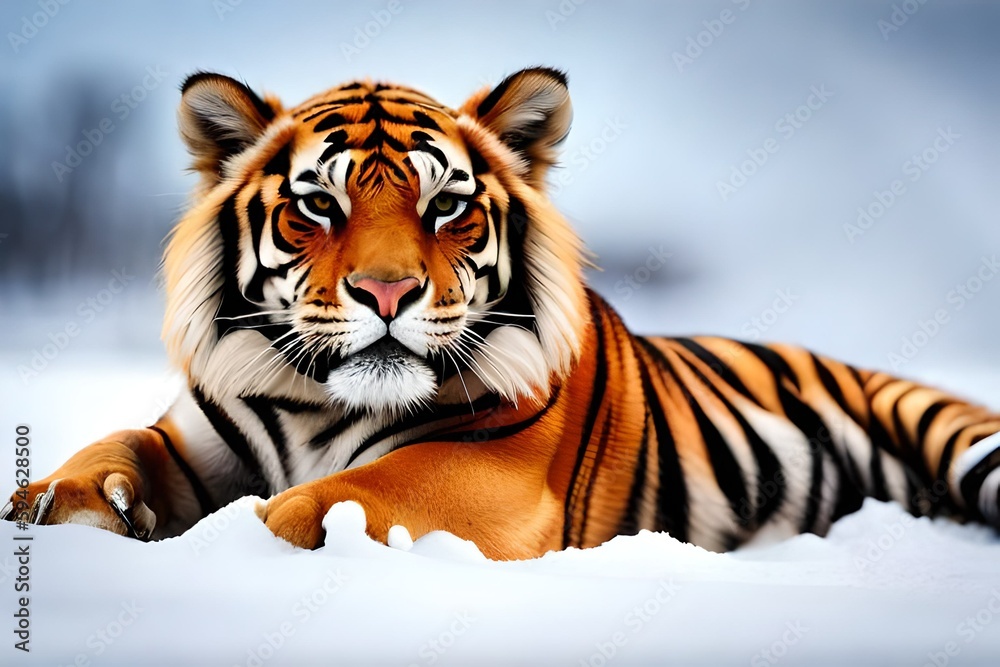 Obraz premium Tiger under the snow, Generative AI