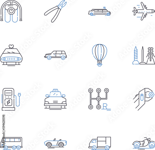 Luggage delivery line icons collection. Transport, Convenience, Shipping, Logistics, Efficiency, Expedite, Dispatch vector and linear illustration. Mobility,Portability,Transfer outline signs set