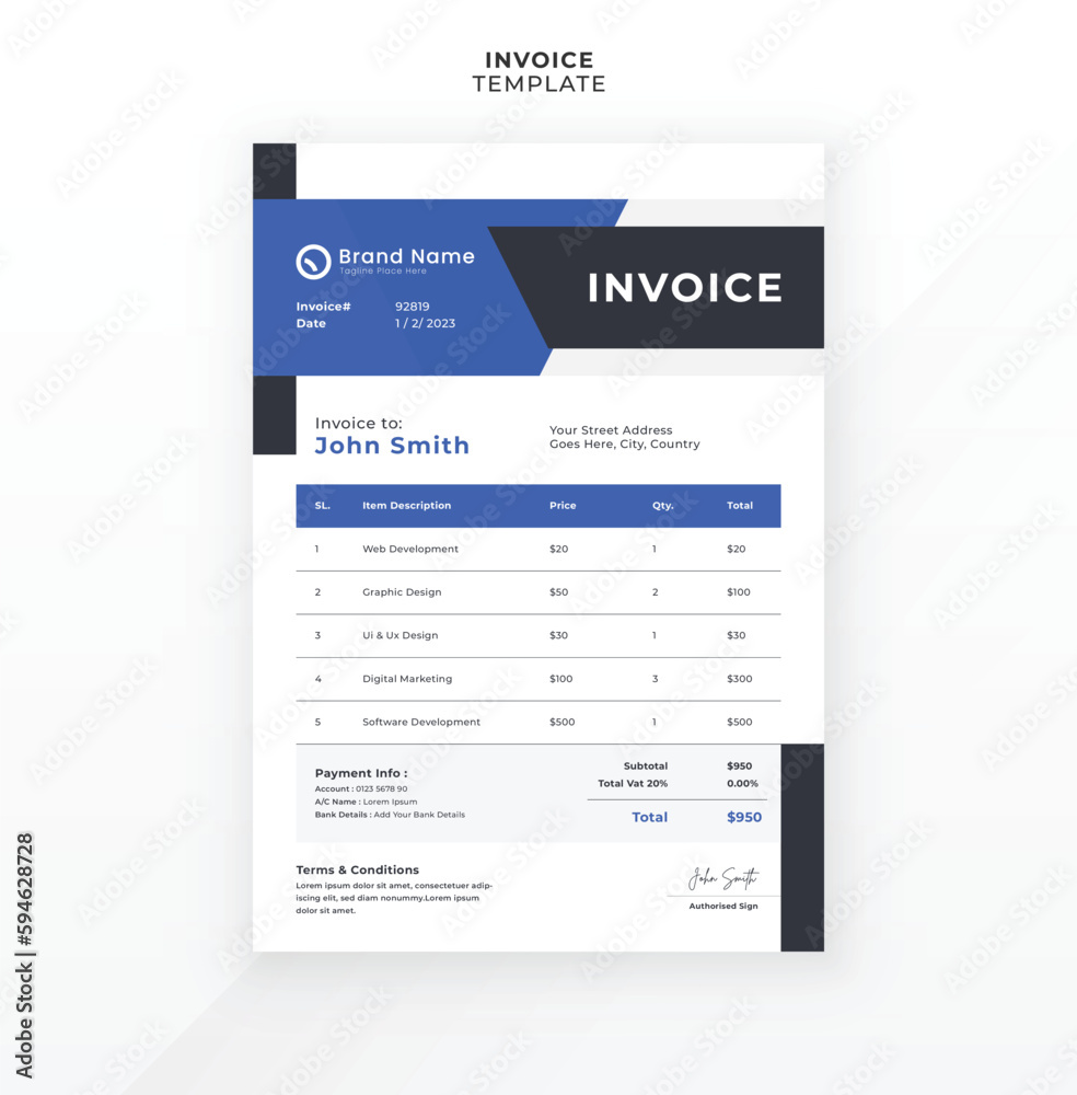 Modern creative invoice template design