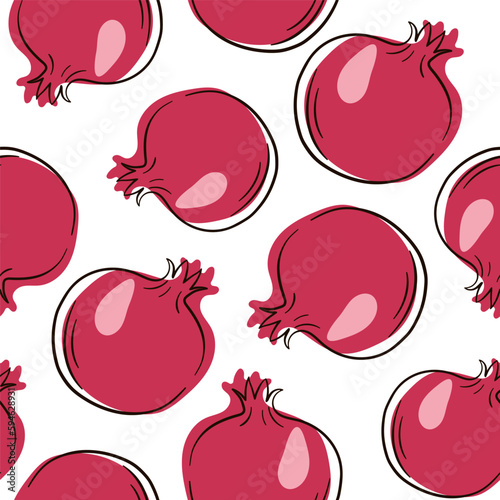 Pomegranate line doodle style pattern. Seamless pomegranate outline pattern.