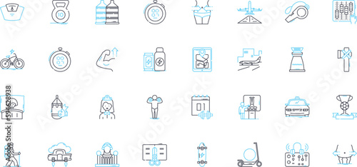 Rustic exploration linear icons set. Adventure, Wilderness, Nature, Discovery, Wanderlust, Frontier, Pier line vector and concept signs. Homestead,Trailblazing,Outdoors outline illustrations