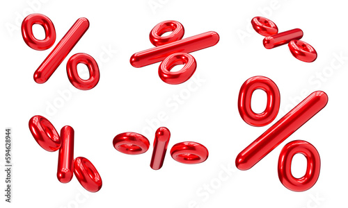 Red percent discount 3D signs on transparent background as png. Sale, special offer, good price, deal, shopping. Cut out elements, group. Sale off. 3D render. photo