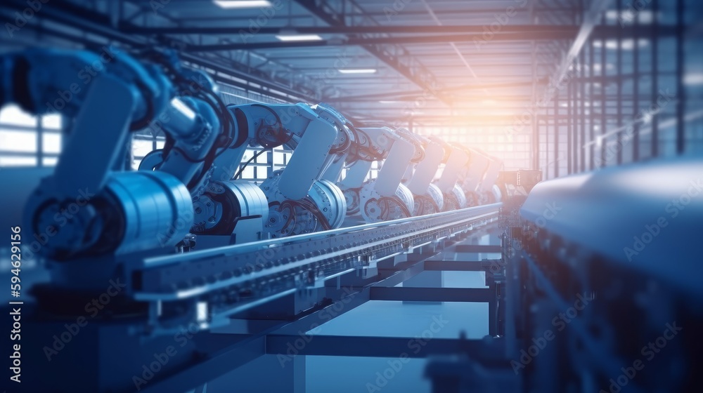 Automobile factory, cars are made on the assembly line. Generative AI Automobile factory, cars are made on the assembly line. Generative AI