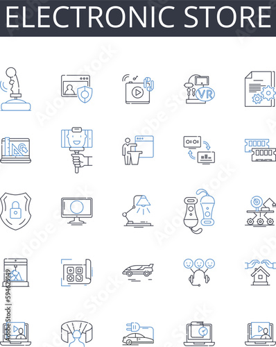 Electronic store line icons collection. Decentralization, Cryptography, Transparency, Consensus, Immutable, Smart contracts, Ledger vector and linear illustration. Trustless,Mining,Proof-of-stake