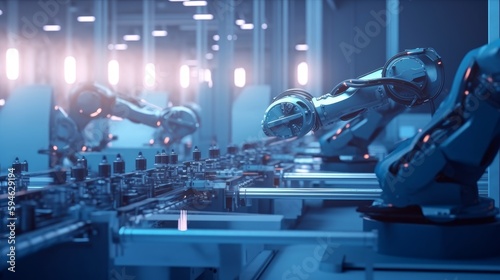 Automobile factory, cars are made on the assembly line. Generative AI © BraveSpirit
