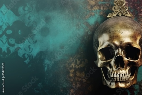 Skull Background in the Decadent Embracing Diva Style - Beautiful Skull Backdrop with empty copy space for text - Wallpaper with a stylish Skull - Created with Generative AI technology © Sentoriak