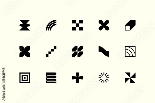 Symbols set. Abstract and basic shapes. Geometric forms. Minimalist icons. Flat vector concept. Modern signs. Isolated elements. Neo geo art.