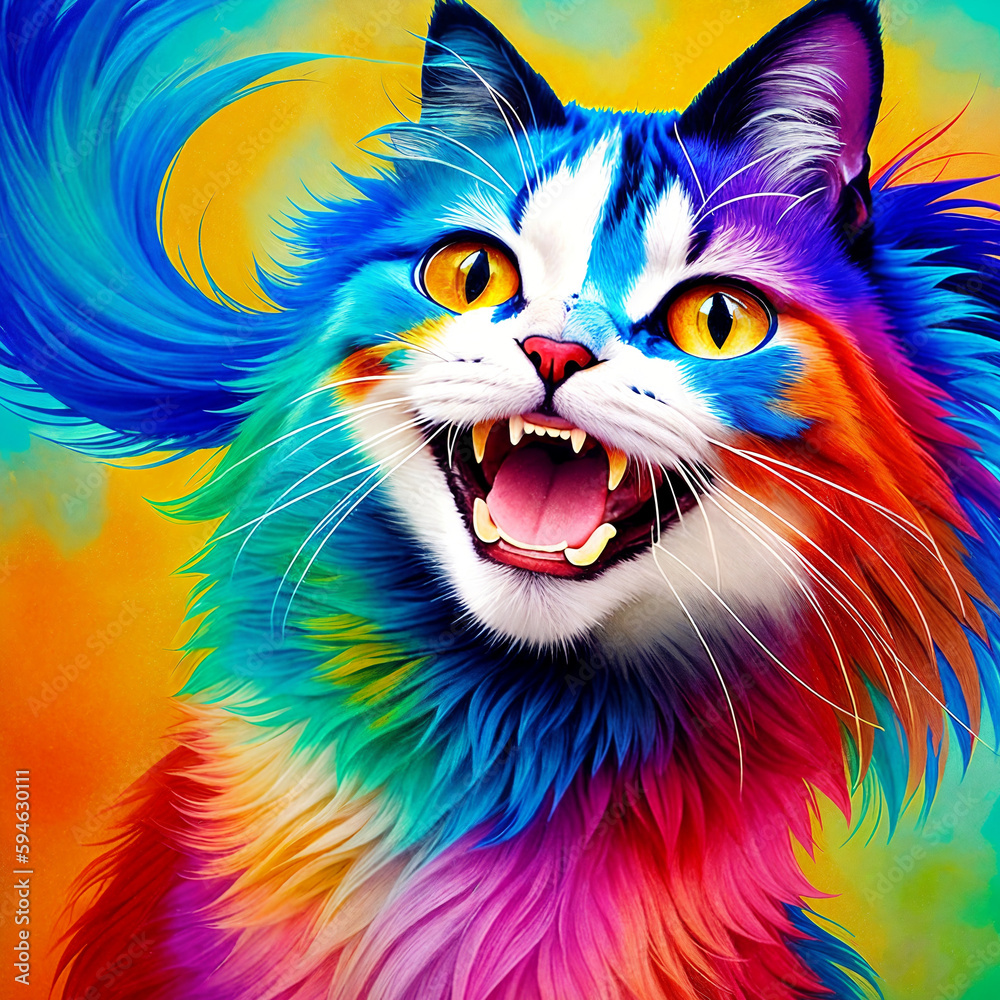 laughing cat abstract colorful vibrance painting with generative AI technology
