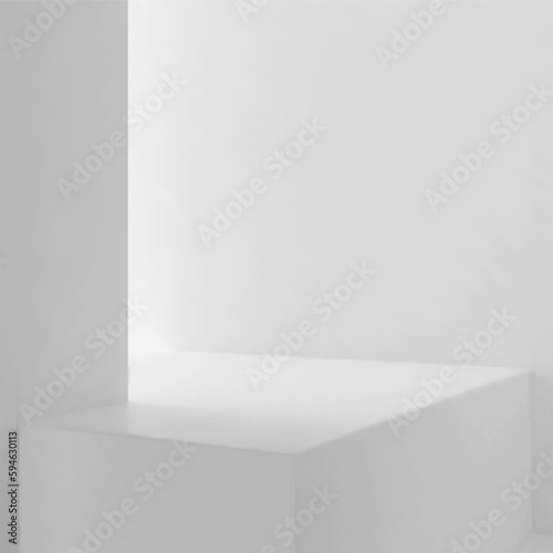 Fototapeta Naklejka Na Ścianę i Meble -  Minimalist white room scene with side light and podium for product presentation
