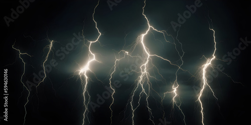 Flash of lightning on dark background. Thunderstorm. AI generated