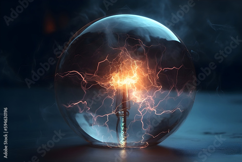 Electric Ball. Ball lightning on dark background. AI generated