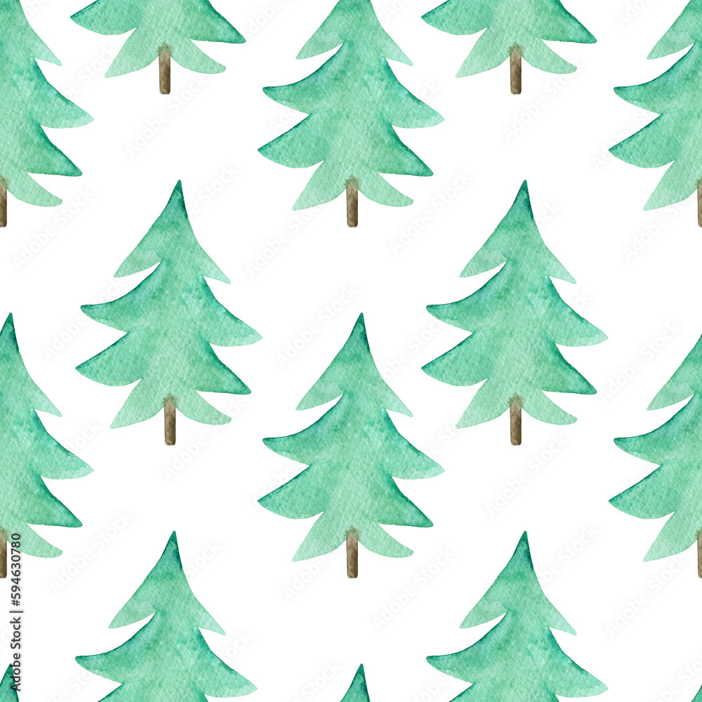 Hand Drawn Abstract Watercolor Christmas Tree Seamless Pattern 