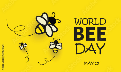 World Bee Day design. It features several bees on a yellow background. Vector illustration