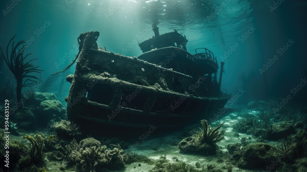 Fototapeta premium Shipwreck beneath the sea Generative AI