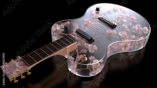 a beautiful guitar with flower decoration