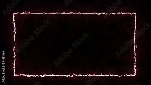 red fire flame inferno, electric line glowing, abstract glowing neon line frame, power energy light line frame background