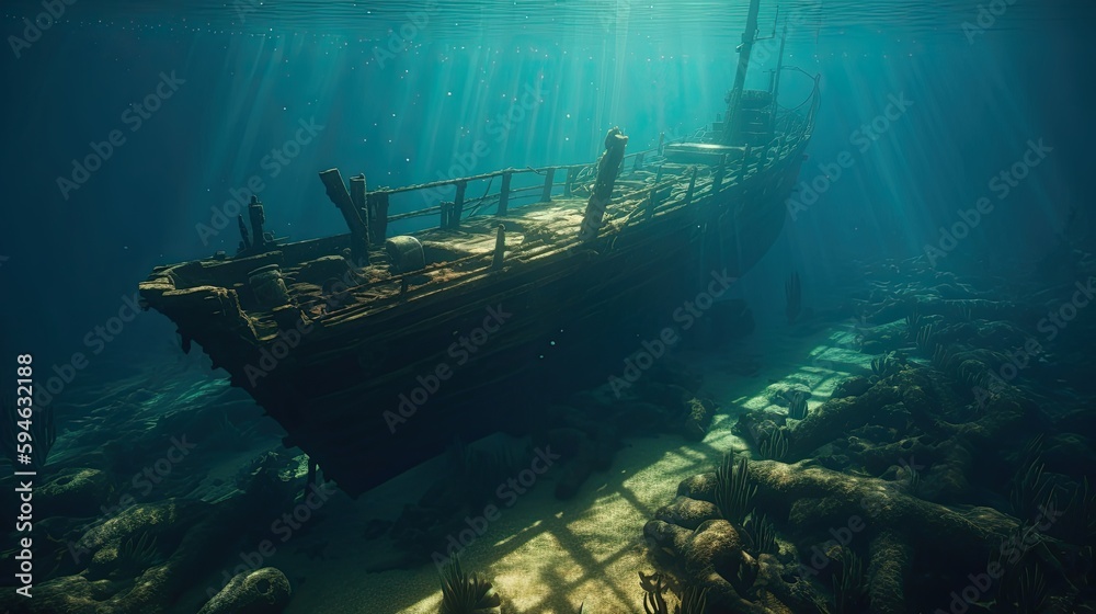 Shipwreck beneath the sea Generative AI Shipwreck beneath the sea Generative AI