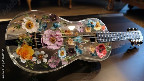 a beautiful guitar with flower decoration
