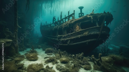 Shipwreck beneath the sea Generative AI © Krtola 