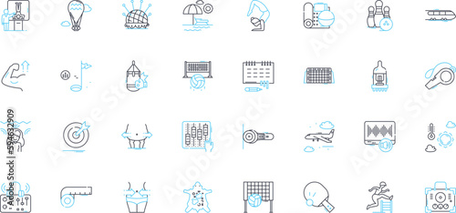 Water sports linear icons set. Surfing, Kayaking, Swimming, Diving, Rowing, Paddleboarding, Sailing line vector and concept signs. Windsurfing,Boating,Tubing outline illustrations