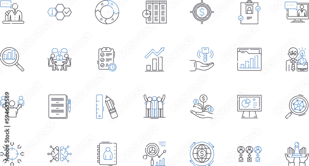 Sales strategy line icons collection. Targeting, Branding, Communication, Prospecting, Incentives, Conversion, Pricing vector and linear illustration. Leads,Relationships,Tactics outline signs set