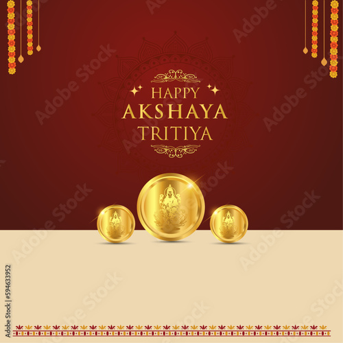 Happy Akshaya Tritiya,  Religious Festival of India, Celebrations Background, Floral, Wishes, Gold, Goddess Lakshmi, Social Media English Post Template Vector 

