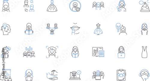 Women's entrepreneurship line icons collection. Empowerment, Innovation, Leadership, Nerking, Ambition, Mentorship, Perseverance vector and linear illustration. Creativity,Independence,Resilience