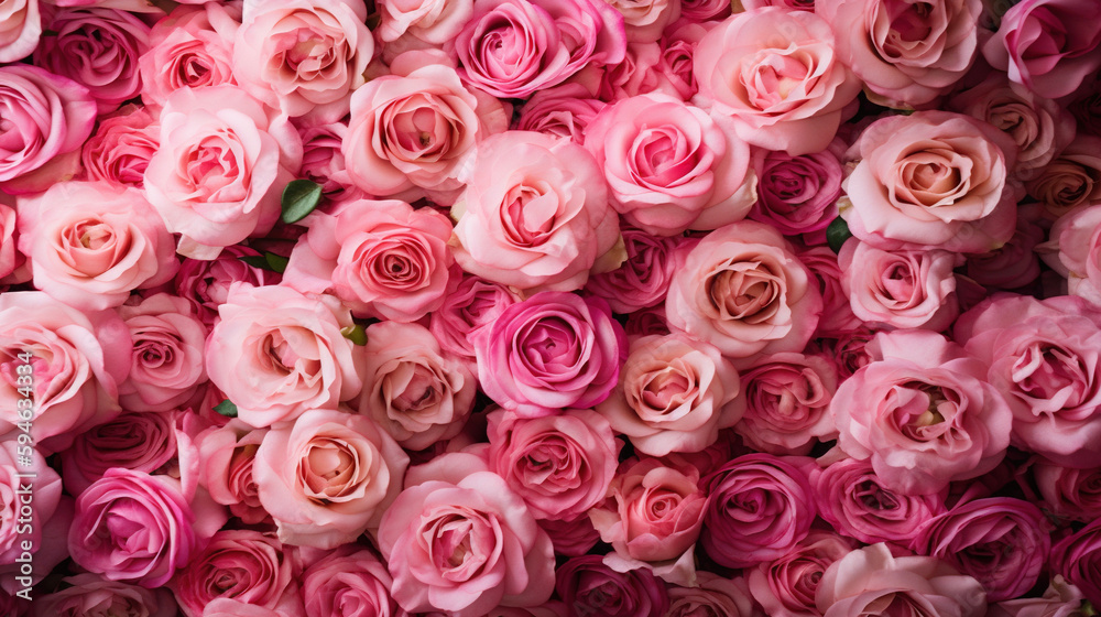 A lot of pink roses wallpaper. AI